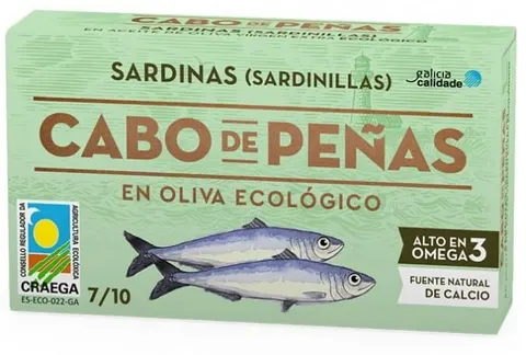 Mini Sardynki w Oliwie z Oliwek Bio 120 g - Cabo De Penas