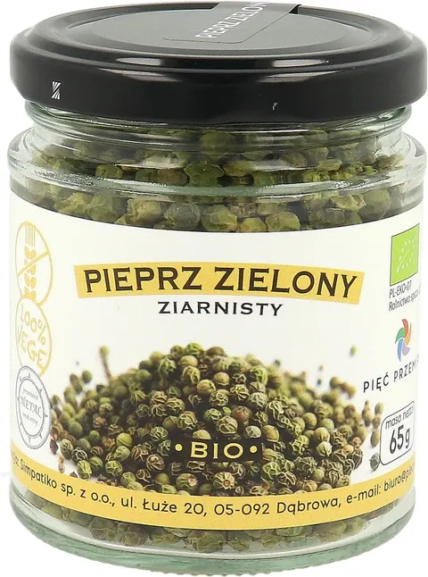 Pieprz Zielony Ziarnisty Bezglutenowy Bio 65 g - Pięć Przemian