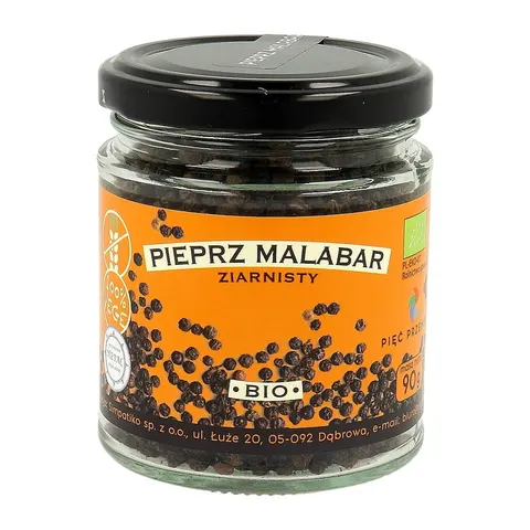 Pieprz Malabar Ziarnisty Bezglutenowy Bio 90 g - Pięć Przemian