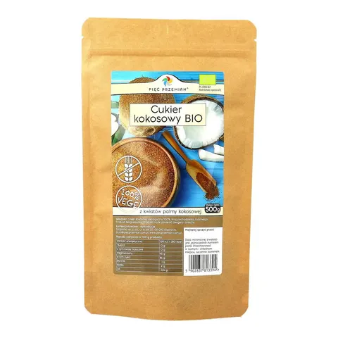 Cukier Kokosowy Bezglutenowy Bio 500 g - Pięć Przemian