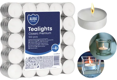 AURA Podgrzewacze Tealights Classic Premium 4h 100 szt. pf11-100s
