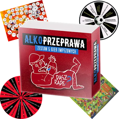 Gra Planszowa Dla Dorosłych - ALKOPRZEPRAWA - Zestaw 5 Gier Imprezowych