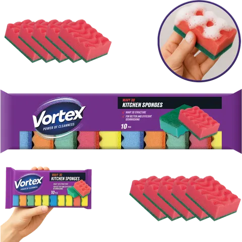 VORTEX Gąbki kuchenne 3D Wave 10 szt.