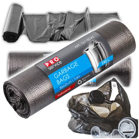 Worki Na Śmieci PRO 90x125 Czarne LD 240L 5 szt.