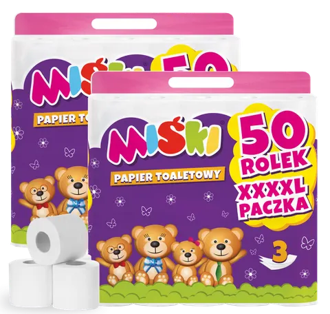 Papier toaletowy 50R MIŚKI 3W - 100 Rolek