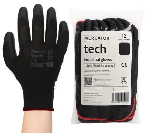 Rękawice Robocze MERCATOR Tech Black+Black PU - 12 Par