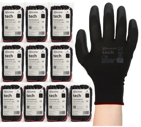 Rękawice Robocze MERCATOR Tech Black+Black PU - 120 Par