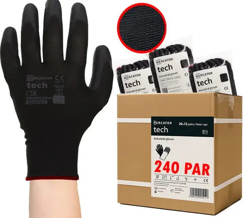 Rękawice Robocze MERCATOR Tech Black+Black PU - 240 Par