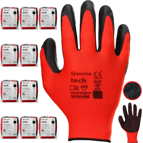 Rękawice Robocze MERCATOR Tech Red+Black Latex - 120 Par