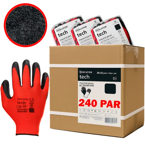 Rękawice Robocze MERCATOR Tech Red+Black Latex - 240 Par