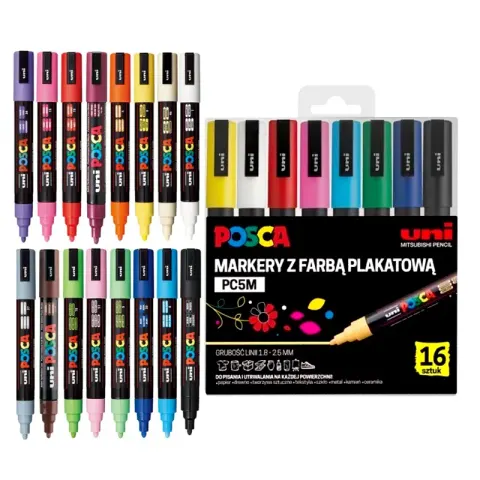 Zestaw Markerów Akrylowych Artystycznych POSCA Uni PC-5M 16 Kolorów