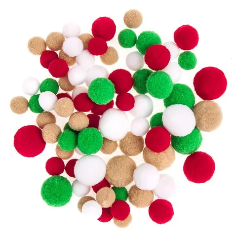 Pompony akrylowe Jolly Chrismas dpCraft 80 szt. mix kolorów i rozmiarów