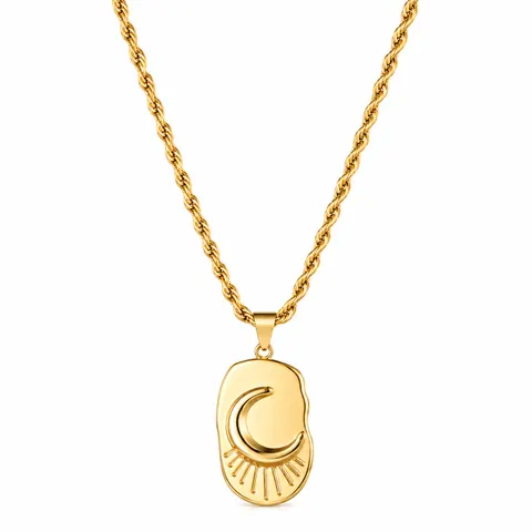 Naszyjnik amulet z księżycem złoty stalowy