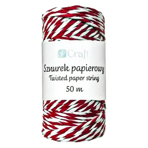 Sznurek papierowy skręcany dpCraft 50 m - biało-czerwony