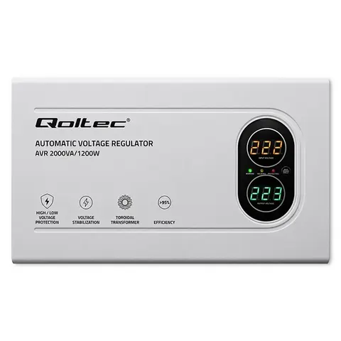 Qoltec Stabilizator napięcia AVR 2000VA | 1200W | Toroidalny transformator