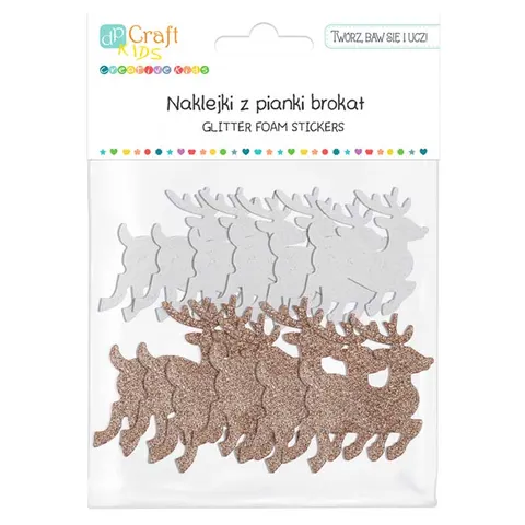 Naklejki z pianki brokatowe dpCraft 12 szt. - Renifery