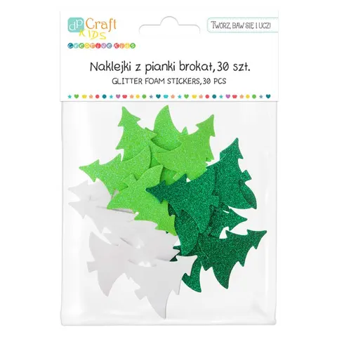 Naklejki z pianki brokatowe dpCraft 30 szt. - Choinki