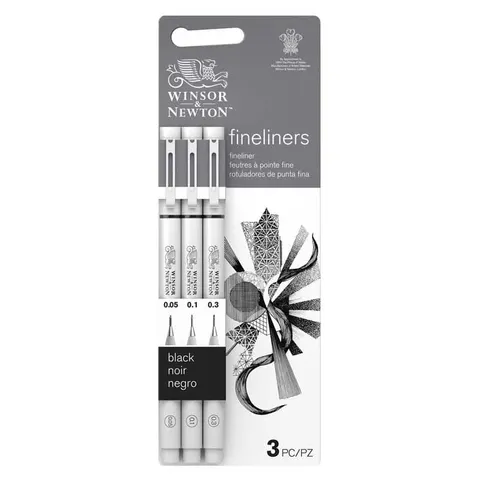 Cienkopisy Winsor & Newton Fineliners Black zestaw 3 szt. - Small