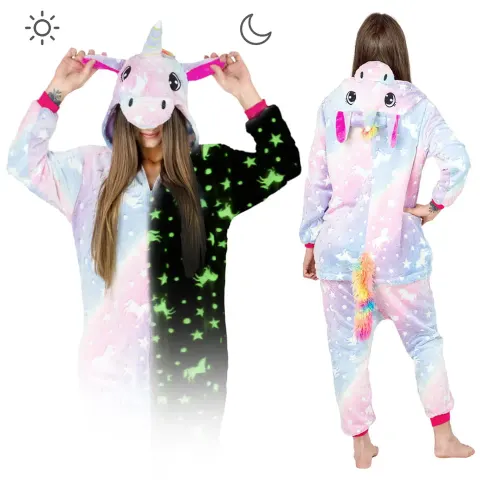 Tęczowy Jednorożec świecący w ciemności - Kigurumi Onesie