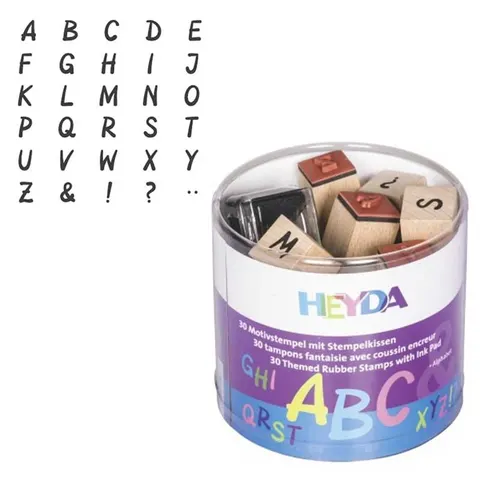 Stemple Heyda zestaw 30 szt. + tusz - Alfabet