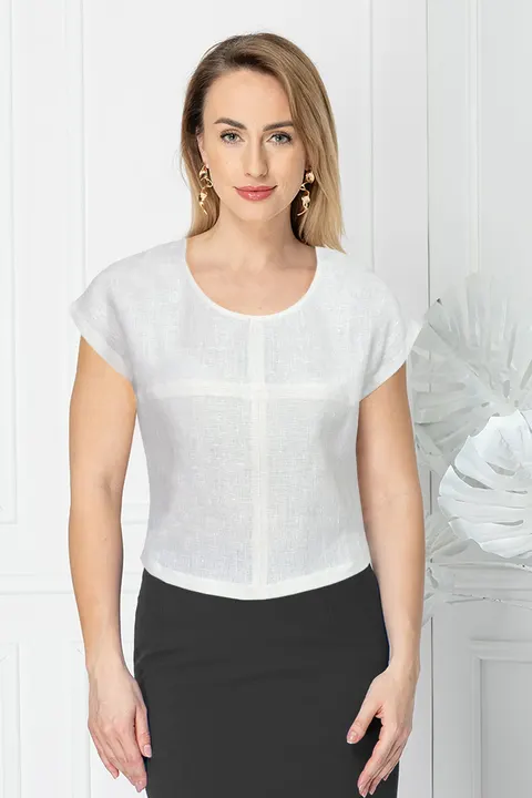 Bluzka top Basic ecru len