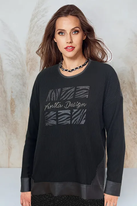 Sweter czarny ze skórką