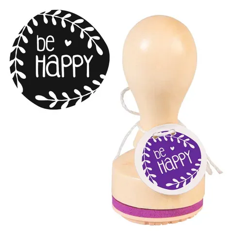 Stempel drewniany okrągły Heyda 32 mm - Be happy