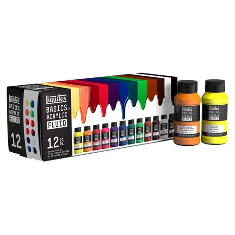 Farby akrylowe Liquitex Basics Acrylic Fluid zestaw 12 x 118 ml