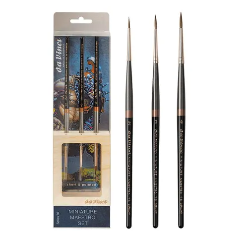 Pędzle naturalne Kolinsky da Vinci, zestaw 76 Miniature Maestro - 3 szt. + drewniany stojak
