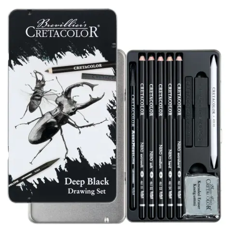 Zestaw do rysowania Cretacolor Deep Black - Żuczek - 10 elementów