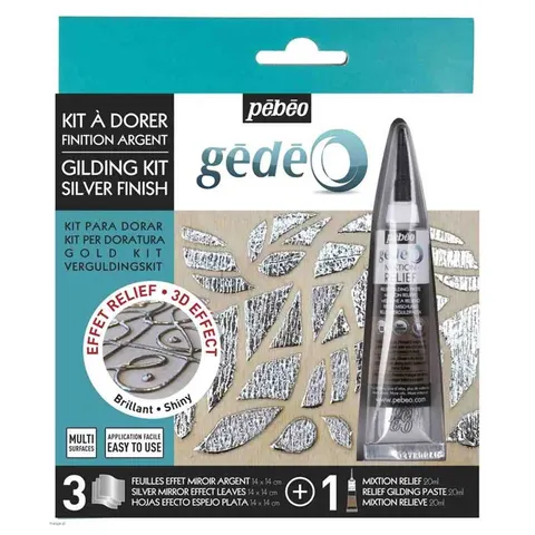Zestaw do złoceń GÉDÉO płatki + klej relief Pebeo - srebro