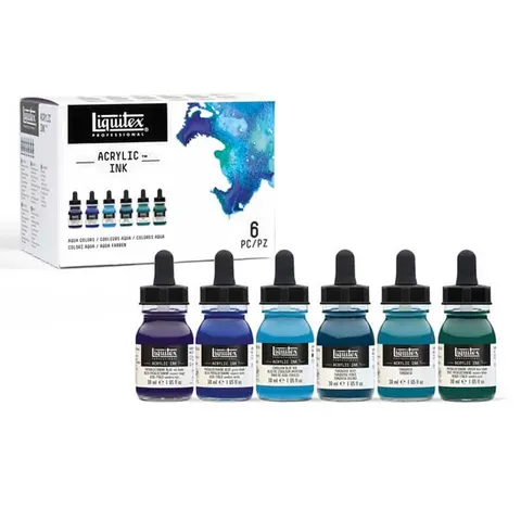 Tusze akrylowe Aqua Colors Liquitex, zestaw 6 x 30 ml