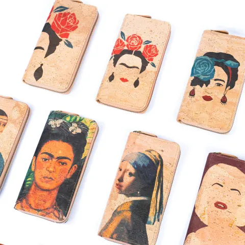 Wegański portfel damski saszetka z korka Classic Art RFID Frida Kahlo