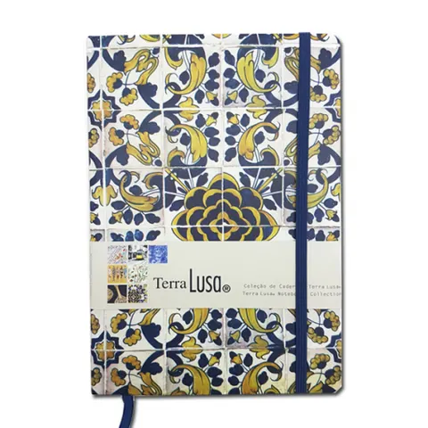 Notatnik - notes gładki A5 z okładką azulejo Camellia - żółty i niebieski