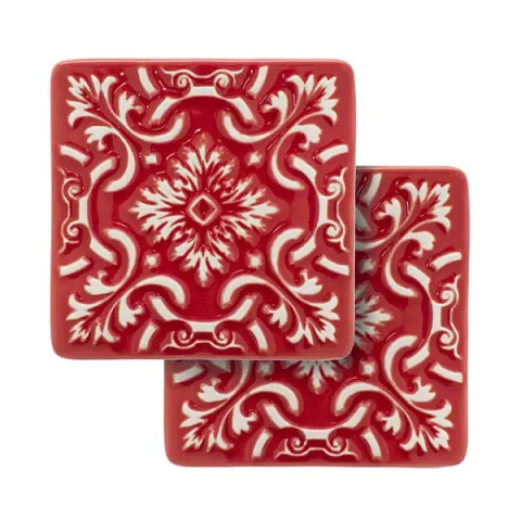 Kawadratowy ceramiczny kafelek Azulejo pod kubek czerwony 2szt