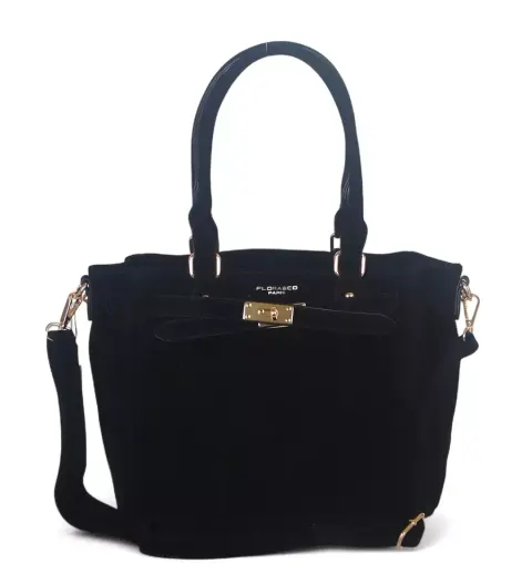 zgrabny czarny shopper z zamszu ekologicznego