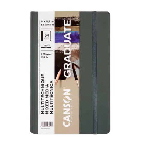 Szkicownik Graduate Mixed Media Grey Canson 14 x 21.6 cm, 220 g, 64 strony, ciemnoszary twarda oprawa