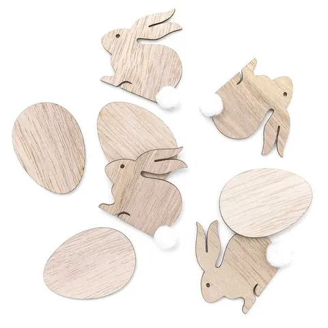 Kształty drewniane króliczki i jajka dpCraft 8 szt. 4 cm