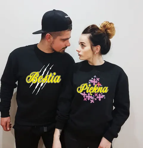 Bluzy dla par Piękna i Bestia Nadruk kolorowy