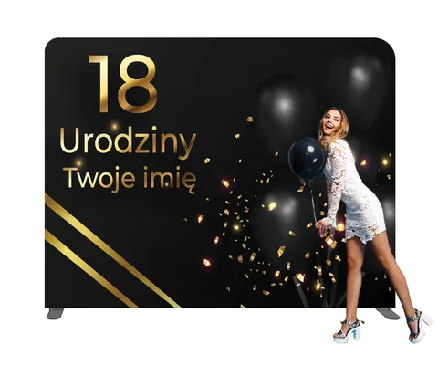 Ścianka do zdjęć na 18 urodziny uniwersalna czarna z konfetti