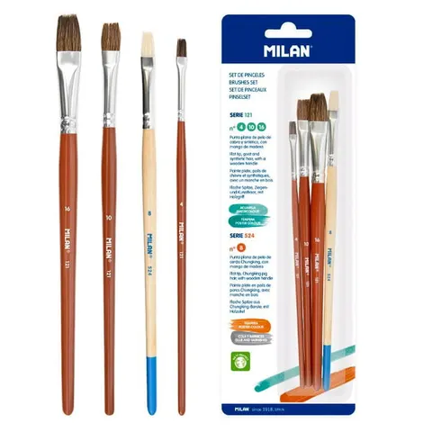 Pędzle Milan zestaw 121/524 - 4 szt., mix