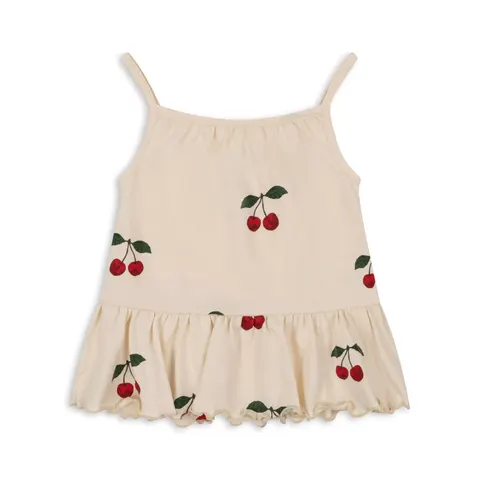 Konges Slojd - Bluzka / top dziecięcy z falbanką w wisienki - LIN FRILL STRAP TOP GOTS