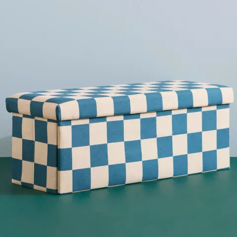 Kid's Concept - Pufa ze schowkiem w szachownicę - 80 cm, check teal