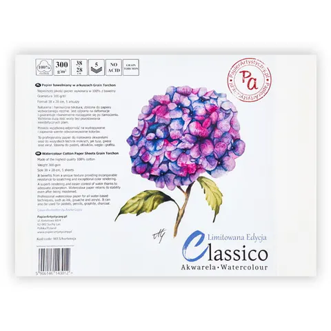 Papier do akwareli Classico Hortensja 100 % Bawełny Torchon - A3, 300 g 5 ark.,