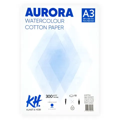 Blok do akwareli Aurora 100 % Bawełna Cold Pressed - A3, 300 g, 10 ark.
