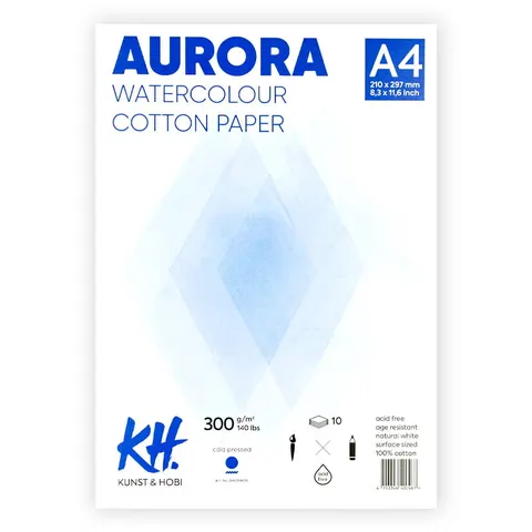 Blok do akwareli Aurora 100 % Bawełna Cold Pressed - A4, 300 g, 10 ark.