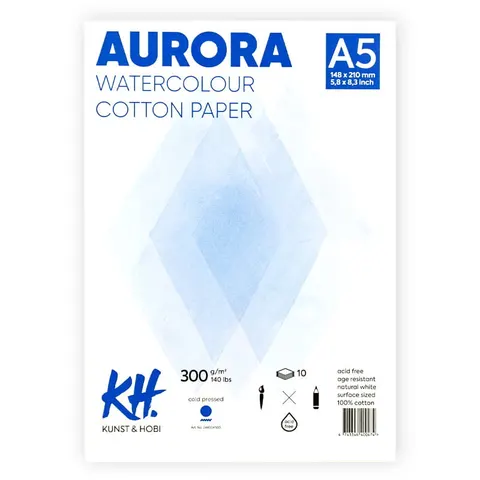 Blok do akwareli Aurora 100 % Bawełna Cold Pressed - A5, 300 g, 10 ark.