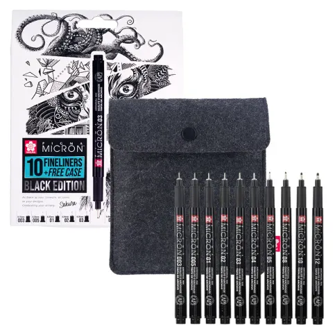 Cienkopisy Pigma Micron Black zestaw 10 szt. + etui