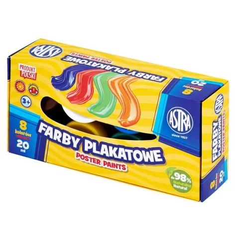 Farby plakatowe Astra standard box zestaw 8 x 20 ml
