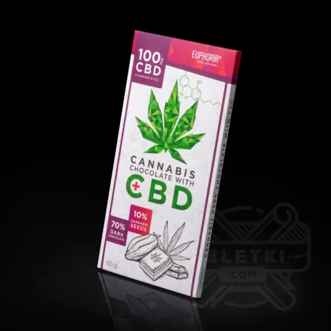 Czekolada konopna CBD Euphoria Cannabis Chocolate Dark 100mg (80 g) - gorzka